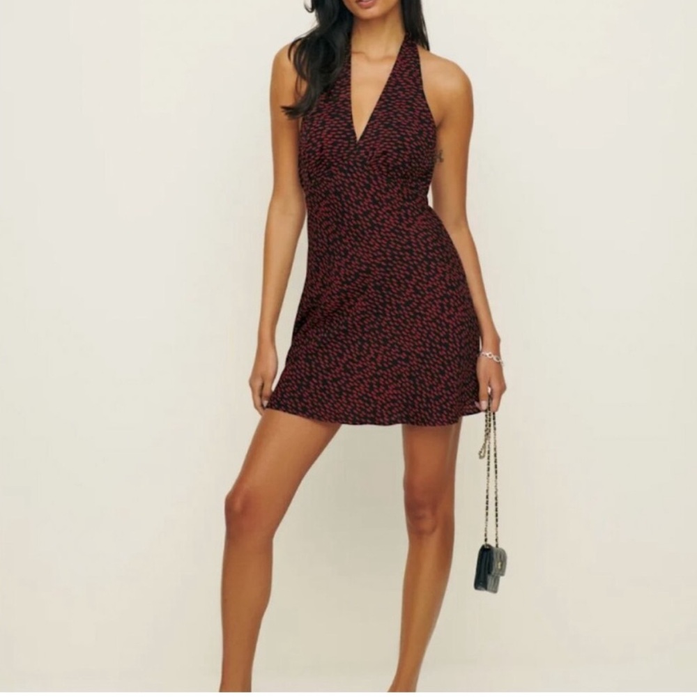 Reformation Red and Black Mini Delanie Dress - Picture 2 of 9